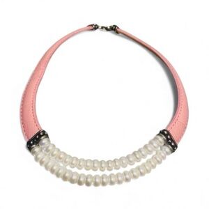 NWOT Honora 925 Sterling Silver Pink Genuine Leather Pearl Chocker Necklace